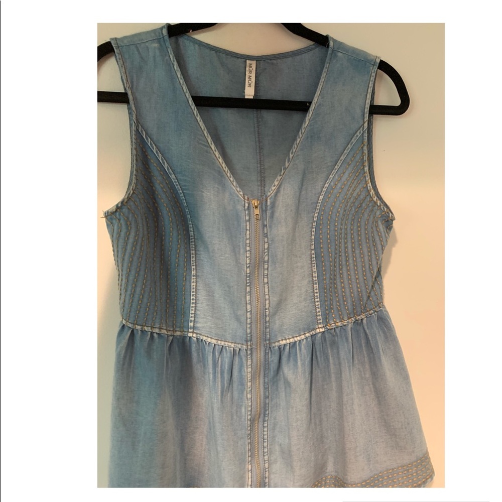 denim short sleeve full zip tank top